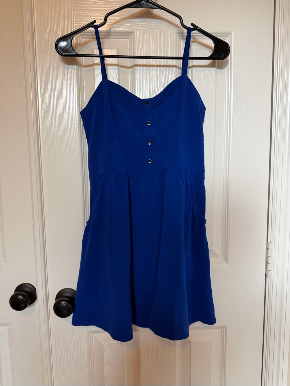 Royal Blue Spaghetti Strap Button-Front Dress